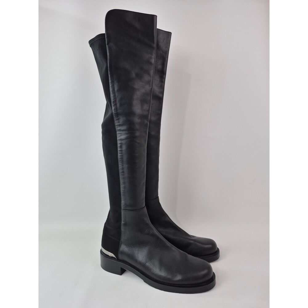 Stuart Weitzman Women's Black 5050 Bold Leather Over-the-Knee Boot Size 10.5